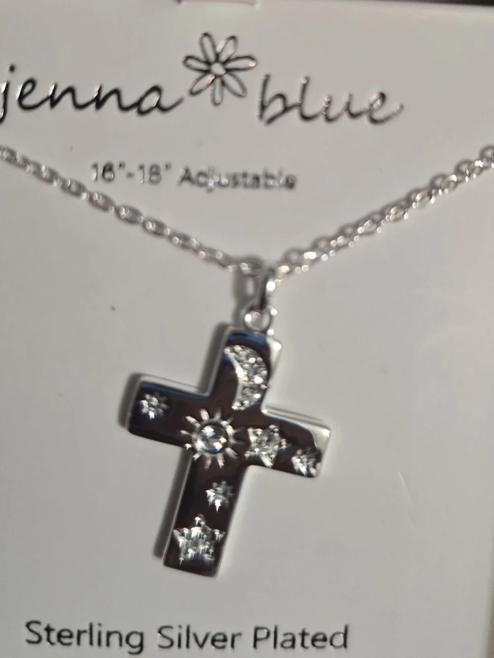Silver-Plated Blue Cross Necklace with Crystal Accents